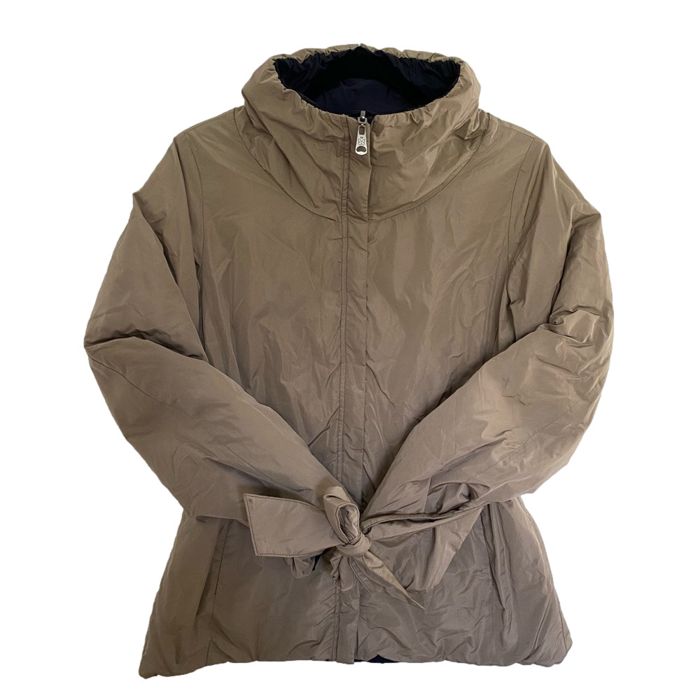 WEEKEND MAX MARA Beige Down Zip Up Puffer Jacket / Coat with Tie Women’s Size 6 - Picture 2 of 12